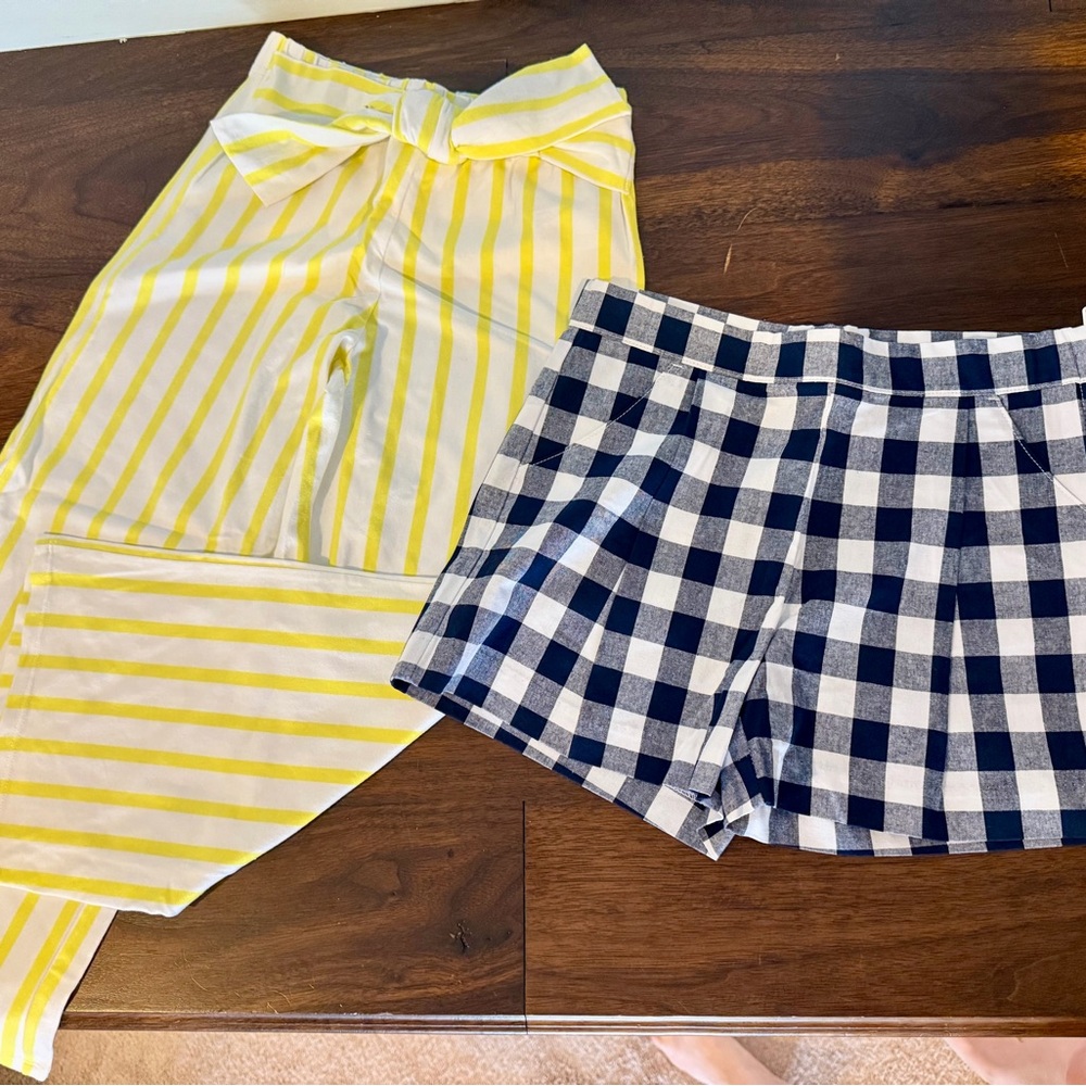Janie and Jack Yellow Striped Pants and Navy Checkered Shorts